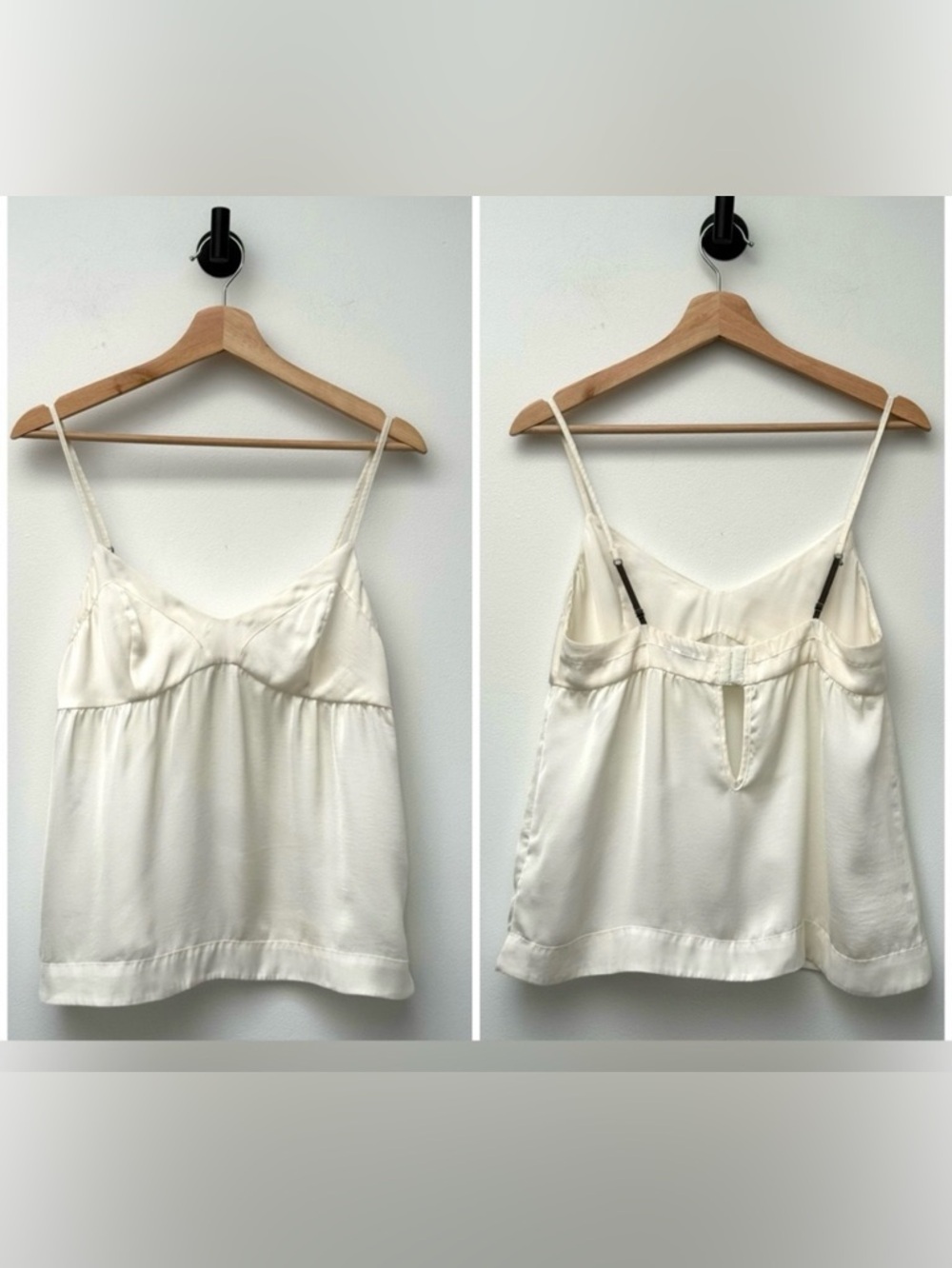 Aritzia Talula Cream Satin Spaghetti-Strap Minimalist Cami Tank Adjustable Staps